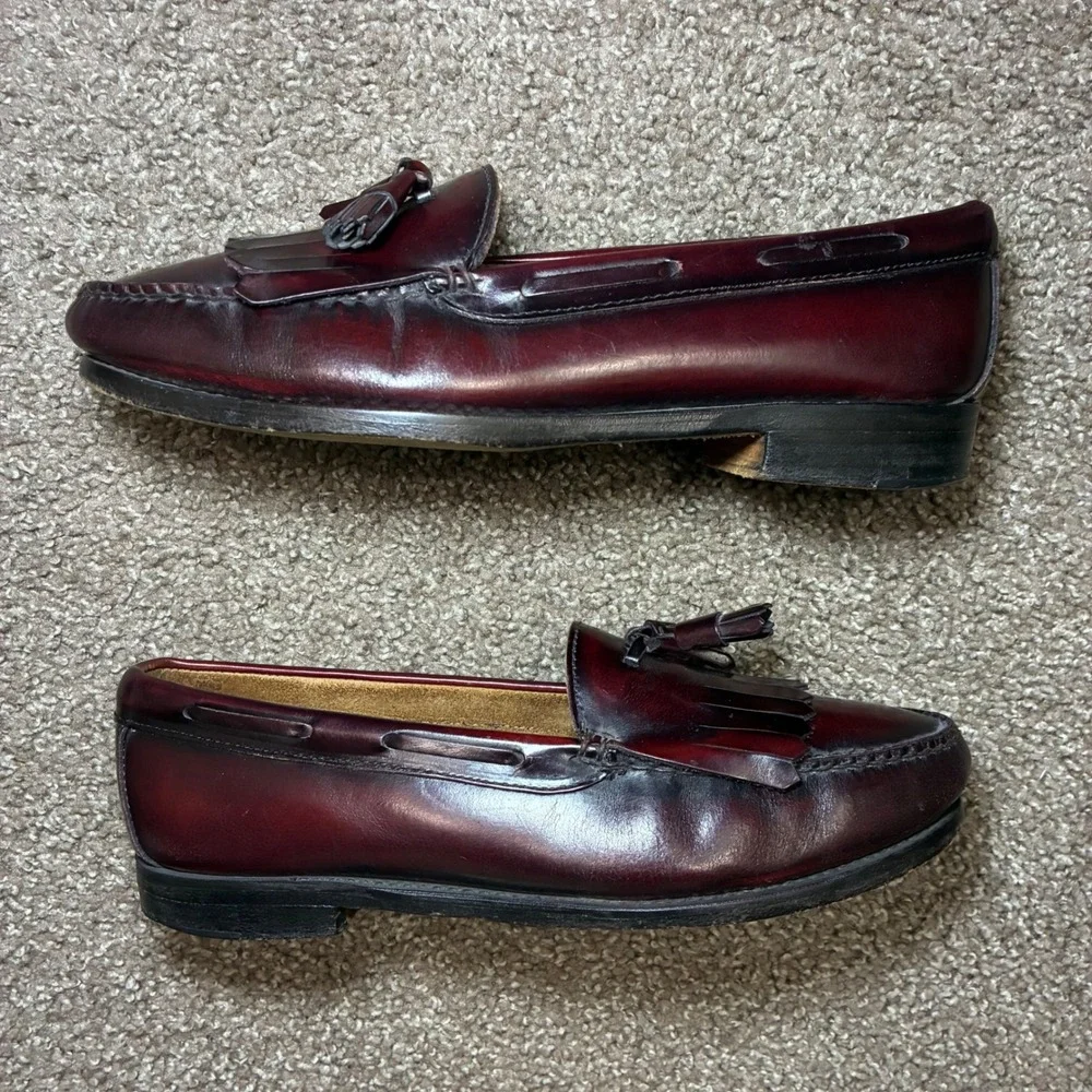 GH Bass Weejuns Tassel Loafers Men 9 Burgundy Ox Blood USA Preppy Dress Shoes - Picture 2 of 8